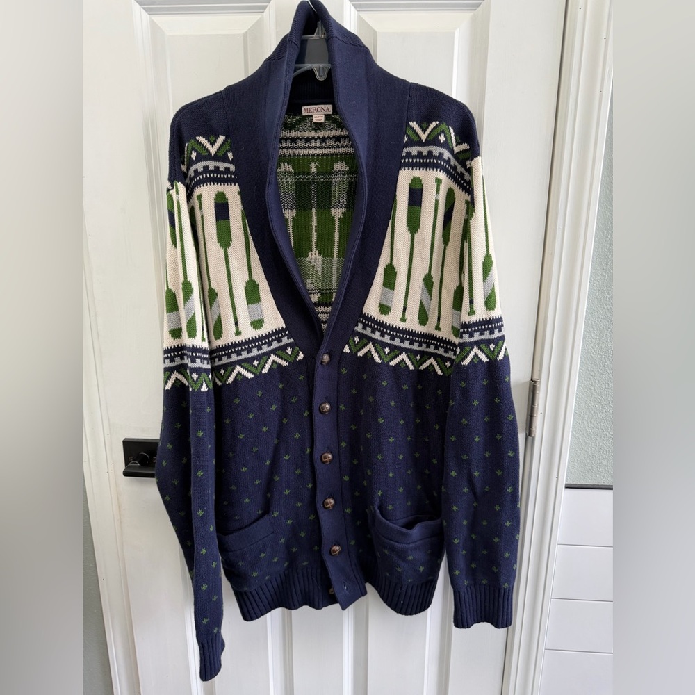Merona Mens Boating Paddle Oars Cardigan Sweater Grandpa style X-Large